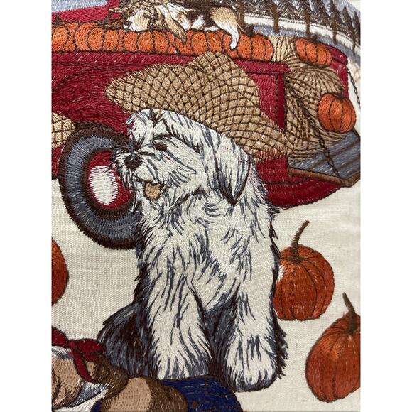 Pier 1 Dog Cat Pumpkin Autumn/Fall Theme Throw Pillow 15”x 15”, Zipper - Picture 2 of 9